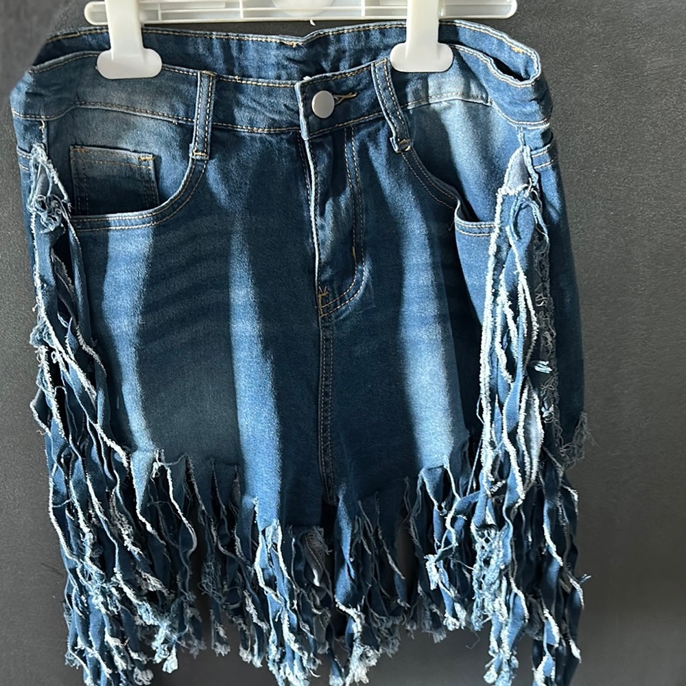 Fringe Denim Skirt